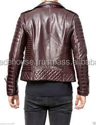 Vêtements pour hommes 2016 véritable veste de motard en cuir en gros fermeture éclair asymétrique en cuir veste - Product Image 3