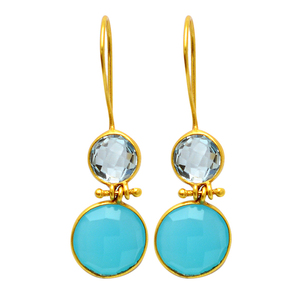 Corte redondo Topacio azul Aqua Calcedonia Piedra preciosa 925 Plata de ley Fixe Ear Wire Pendientes colgantes Pendiente de moda para mujer. - Product Image 2