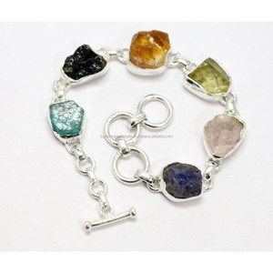 Pulsera de Plata de Ley 925 con Diseño Moderno, con Topacio Aguamarina, Cuartzo, Lapislázuli y Piedras Preciosas - Product Image 2