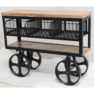 อุตสาหกรรมวินเทจเหล็กหล่อล้อลิ้นชักรถเข็นบ้านห้องนั่งเล่นสํานักงานร้านค้าร้านซุปเปอร์มาร์เก็ตขายปลีกโรงแรมพักผ่อน - Product Image 1