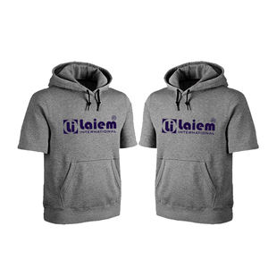 Custom <b>Men's</b> Solid <b>Hoodies</b> Polyester/Cotton Fleece Pullover Embossed for Spring Anti-Shrink Pocket <b>Short</b> <b>Sleeve</b> Design - Product Image 2