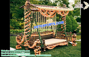 New Silver <b>Mehndi</b> Stage Swing UK Marvelous Metal Look Wooden Carved Swing Jhula Manufacturer - Product Image 3