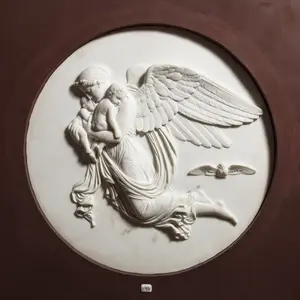 White Marble Carving Angel And Baby Wall Relief Art Sculpture