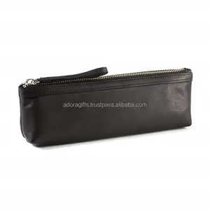 Stationery Pencil Case Organizer / Genuine Leather Zipped Pencil Case Pen Holder Stationary Pouch Bag Case School