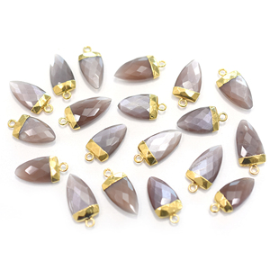 Pierre de lune brune avec bélière, forme demi-marquise, pendentif plaqué or pour la fabrication de bijoux - Product Image 2