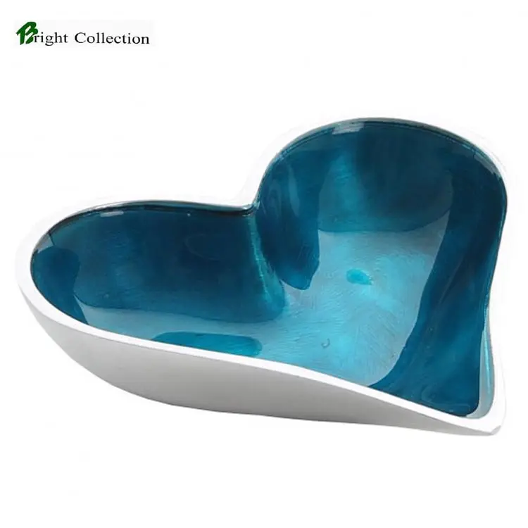 Enameled Aluminium Heart Shaped Bowl Blue