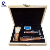 Ensemble de toilettage et de barbier professionnel pour hommes, rasoir droit à manche en bois, ciseaux pour couper les poils du visage et du corps, rasoir de sécurité, boîte