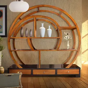 Armoire de présentation en bois de teck naturel de style oriental, usage général, meubles pour le salon - Product Image 1