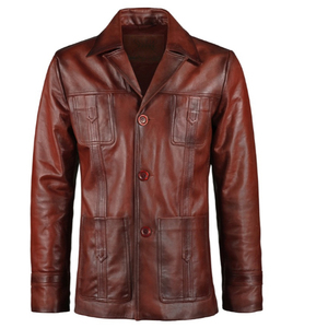 เสื้อแจ็คเก็ตหนังผู้ชายทรงสลิมฟิตสีดำ ดีไซน์ล่าสุด แต่งสไตล์ยุค 70 - Product Image 3