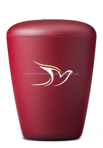 Urne d'enterrement adulte en aluminium rouge avec oiseau par Brassworld fournitures d'enterrement inde - Product Image 2