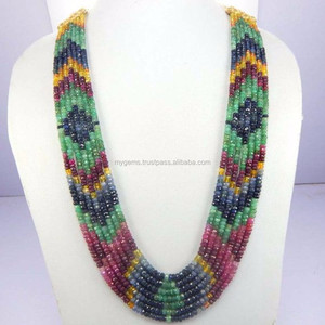 สร้อยคอพลอยไพลินธรรมชาติทรงกลมเหลี่ยมเพชรพลอย 7 เส้น คุณภาพสูง สำหรับทำเครื่องประดับ ราคาขายส่ง - Product Image 1