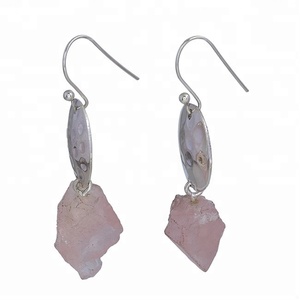 <b>Solid</b> 925 Sterling <b>Silver</b> Rose Quartz Dangle <b>Earrings</b> Fashionable Women's Jewelry with <b>Silver</b> Plated Gemstone for Parties Gifts - Product Image 2