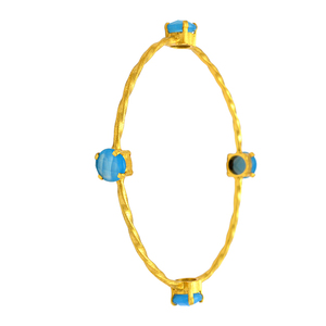 พลอยคาลซิโดนีสีฟ้าทรงกลมกำไลชุบทอง925สเตอร์ลิงกำไลข้อมือแฟชั่นคลาสสิก - Product Image 2