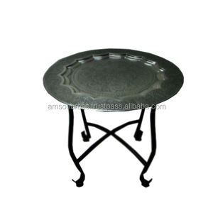 Mesa de centro redonda de hierro y metal, decoración para sala de estar, mesa marroquí plegable, borde decorativo - Product Image 4