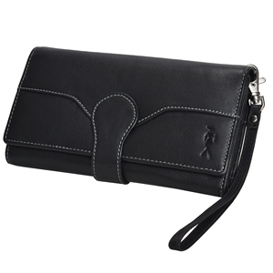Vente flash : Portefeuille-pochette en cuir véritable Napa noir avec protection RFID pour femmes, élégant sac à main de soirée pour un usage quotidien, disponible à la vente - Product Image 1