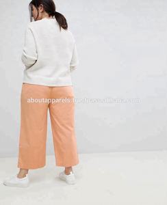 Pantalones de sarga de algodón puro para mujer, ropa suave de pierna ancha con curva, Rosa polvoriento - Product Image 3