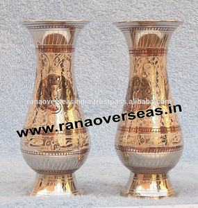 Florero grabado niquelado hecho a mano Florero de piso de latón para uso en oficina y restaurante como maceta decorativa - Product Image 3