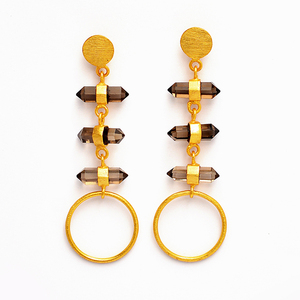 Pendientes colgantes hechos a mano de piedras preciosas de cuarzo ahumado con forma de lápiz de doble punta, pendientes de moda para regalo de aniversario de boda. - Product Image 2