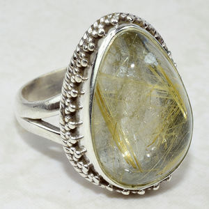 ที่ยอดเยี่ยมลูกแพร์รูปร่างทอง Rutile 925แหวนเงินสเตอร์ลิงผู้ส่งออกและผู้ค้าส่งอินเดียแฟชั่นเครื่องประดับเงิน - Product Image 1