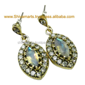 Desain luar biasa Rainbow Moonstone CZ anting-anting batu permata Multi buatan tangan 925 Sterling perhiasan perak anting-anting - Product Image 2