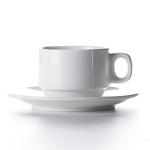Ensemble de tasses et soucoupes à café empilables en porcelaine blanche, utilisées dans les cafés et restaurants, tasse à bubble tea réutilisable, tasses à café - Product Image 1