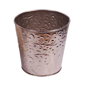 Vaso de flores decorativo, vaso de flores de metal em ferro com gravação pequena, plantador de cobre para área externa, jardim e decoração de casa