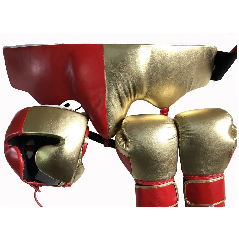 Tùy Chỉnh Chiến Thắng Boxing Set Da Thật Vàng Mexico Phong Cách Đấm Bốc Găng Tay Sparing Set BFG-023