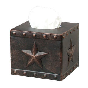 Metal Iron Copper Antique Star Square Tissue Box Cover - Product Image 1
