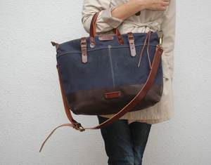 Sac en toile cirée à fermeture éclair, fourre-tout, avec poignées en cuir, fermeture à glissière et fond, de couleur marine, lb, 0028 - Product Image 3