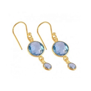 Proveedor chapado en oro plata esterlina 925 Topacio Azul pendiente de piedras preciosas para regalo para mujeres y niñas - Product Image 2
