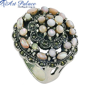 Bague solitaire en argent sterling 925 avec diamant Wear Gun Metal & Pearl Silver pour mariage bijoux en nacre fournisseur direct - Product Image 2