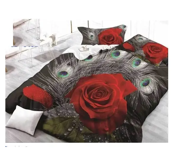 Juego de cama de algodón 3D, Sábana de cama de algodón de alta calidad, diseño estampado de rosas multicolor