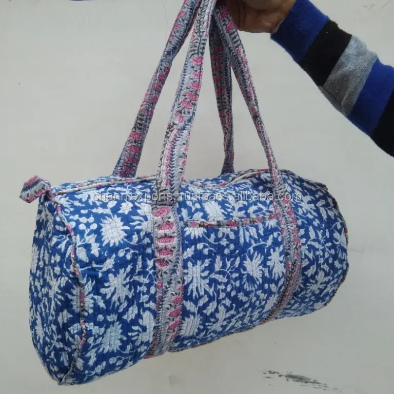 Оптовая продажа, Хлопковая сумка с ручным принтом Kantha, стеганая сумка на выходные, красивая Хлопковая сумка с ручным принтом для женщин