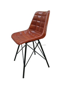 Chaise de salle à manger industrielle moderne en cuir avec pieds croisés en fer, hauteur réglable, cuir écologique et fer - Product Image 5