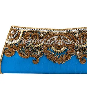 Beautiful Blue Embroidered Silk Evening Clutch Bag