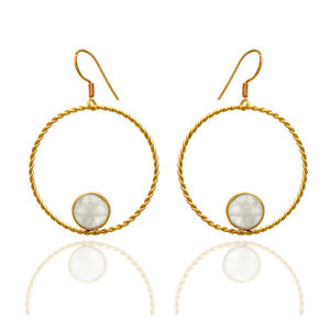 Customized Handmade OEM ODM Solid 925 <b>Sterling</b> <b>Silver</b> Natural Moonstone Gemstone Gold Plated Fashion <b>Hoop</b> <b>Earrings</b> Women Jewelry - Product Image 1