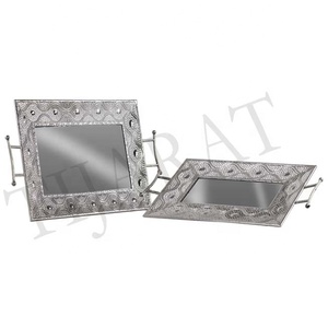 Bandeja de Metal de decoración de Mesa para el hogar con logotipo personalizado, diseño moderno único de tendencia superior, hierro y vidrio con espejo - Product Image 3