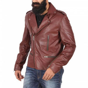 แจ็กเก็ตหนังแกะแท้สำหรับนักขี่จักรยานสำหรับผู้ชายดีไซน์ใหม่ล่าสุดจากโรงงาน - Product Image 1