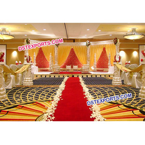 Decoración de escenario indio para boda, escenario tallado dorado, decoración asiática para escenario - Product Image 1