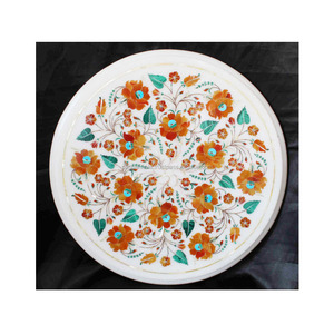 Tableros de Mesa de Centro con Diseño de Incrustaciones de Mármol Blanco Hechos a Mano - Product Image 1
