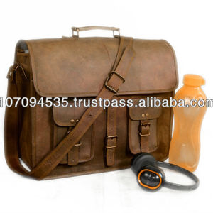 Handmade 100% Genuine <b>Leather</b> Briefcase <b>Bag</b> Front 2 Pocket Messenger Cross Body <b>Laptop</b> Shoulder <b>Bag</b> for Office And Business Uses - Product Image 4