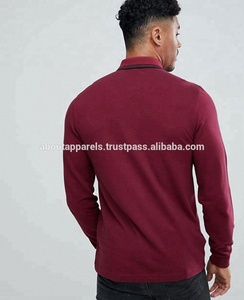 Venta caliente Fabricantes de ropa a granel Polo en el extranjero Hombres, manga larga Slim Fit Twin Tipped Polo transpirable en Borgoña - Product Image 3