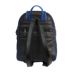 Sac à dos tendance en cuir véritable avec doublure en polyester bleu, fermeture éclair et fermoir, style unisexe, pour téléphone portable - Product Image 1