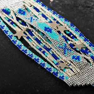Handgemachtes Miyuki Stein blau Silber Viele Stück dickes Armband