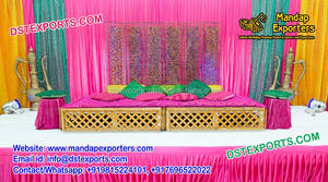 Coloré Mehndi décor de scène lits marocains scène de mariage dynamique ensembles de chambre à coucher marocaine scène de mariage musulman décor de lit marocain - Product Image 6