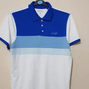 Camiseta de Manga Corta para Hombre, Marca Original, Ecológica, Teñida en Prenda, de Algodón, con Botones, Antiarrugas, Azul - Product Image 1