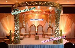 Mandap Padmavati portatif tendance pour les mariages, thème blanc, avec décoration en forme de dôme, chaises de mandap, Perth - Product Image 3