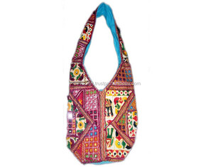 Sac à bandoulière fantaisie ethnique bohème pour collège filles et garçons fermeture à glissière tissu en coton léger - Product Image 1
