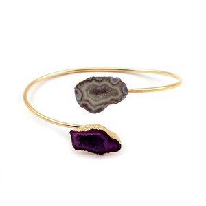 Natural Unique Geode Druzy Gemstone <b>Bracelet</b> Gold Plated Adjustable Bangle Wholesale Jewelry Supplies Double Geode Jewelry Gift - Product Image 1
