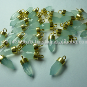 Aqua Calcedonia turquesa colmillo colgante estilo Vintage 18K chapado en oro cuerno en forma de diente encanto plata esterlina piedra preciosa con punta - Product Image 1